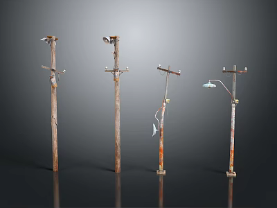 Vintage Style Decorative Furniture With Four Different Design Floor Lamp Posts 3d model