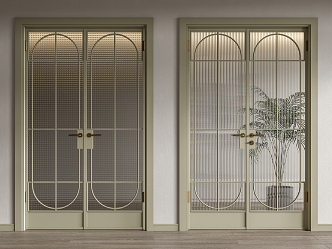 French double door cream Changhong glass door 3d model