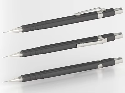 Three Black Mechanical Pencils With Metallic Accents And Sleek Design 3d model