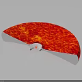 Red Fan Shaped Object With Magma Like Texture White Base Notch On Dark Background Reflection