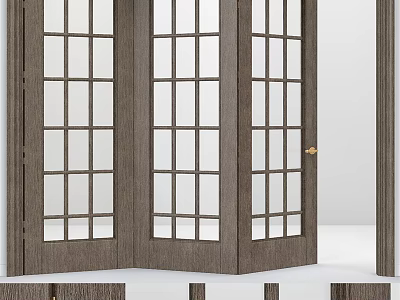 Modern Sliding Doors With Wooden Frame Glass Grid Panels And Brass Handle 3d model
