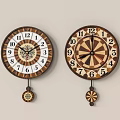 Wall Mounted Wooden Clocks With Numeric Dials And Decorative Pendulums 3d model