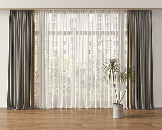 modern curtain gauze curtain 3d model