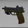 Tactical Pistol With Yellow Orange Grip And Black Barrel Textured Design