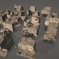 Detailed Ruined Building Structure 3D Models with Weathered Textures for Scenery Construction