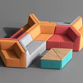 Modular Sofa Set with Colorful Sectional Pieces for Modern Interior Design 3d model