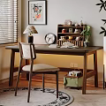 Cozy Home Office Desk With Chair Table Lamp Clock Books Wall Art And Plants