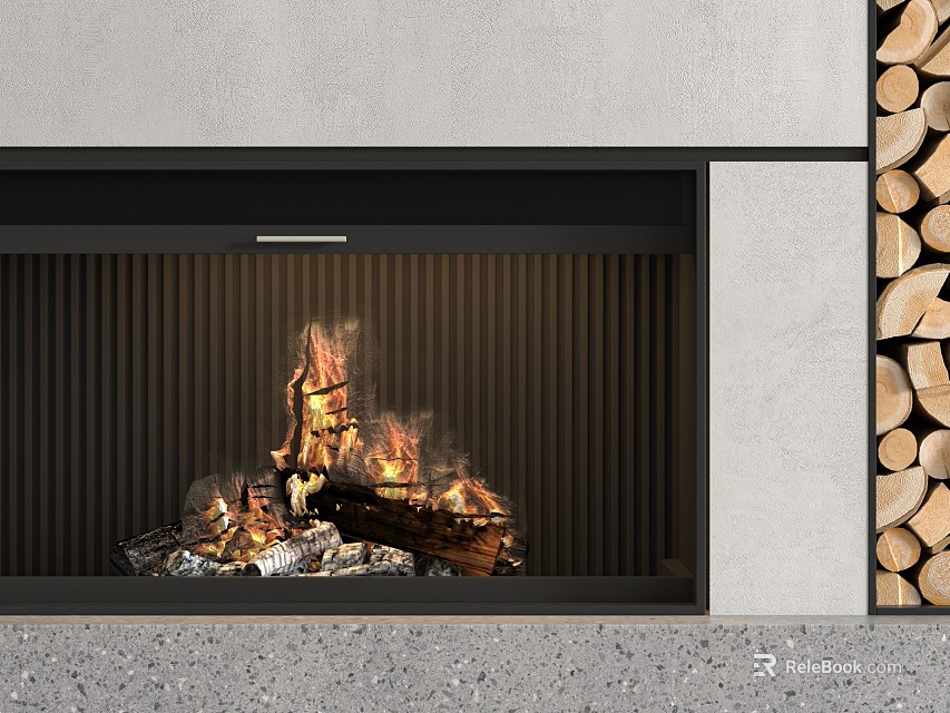 Modern Fireplace With Burning Fire And Stylish Design 3d model 