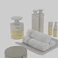 Daily Washing Essentials With Soap Dispensers Rolled Towels And Ceramic Tray