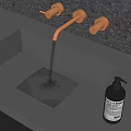 Modern Bathroom Sink With Brass Faucet Water Flowing And Liquid Soap Dispenser
