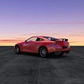 Red Sports Car With Stylish Exterior Design Against Sunset Sky On Open Concrete Ground
