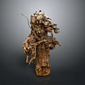 Natural Plant Tree Stump With Rough Bark Texture And Twisted Branches Structure 3d model