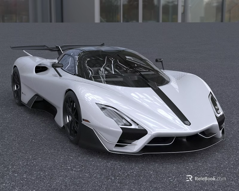 White High Performance Sports Car With Black Stripe Sleek Aerodynamic Design And Rear Wing 3d model 