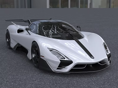 White High Performance Sports Car With Black Stripe Sleek Aerodynamic Design And Rear Wing 3d model