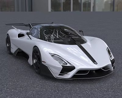 White High Performance Sports Car With Black Stripe Sleek Aerodynamic Design And Rear Wing 3d model