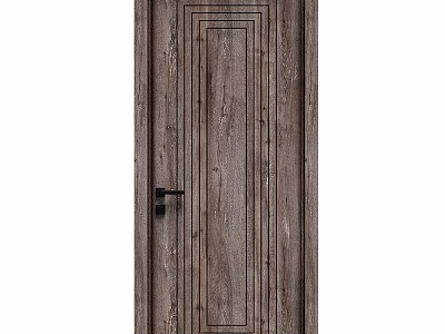 Simple Wooden Interior Door With Natural Wood Grain And Black Handle Design 3d model