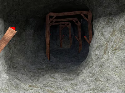 Underground Tunnel Interior With Wooden Support Structures And Rough Rock Walls 3d model