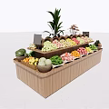 Retail Fruit Display Shelf With Assorted Fresh Fruits And Green Plant