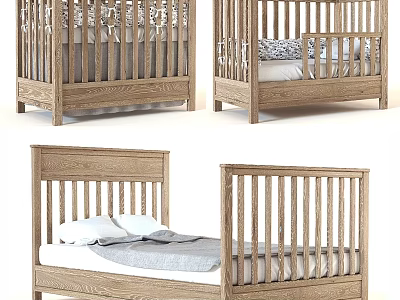Natural Wooden Kids Bed With Safe Railing Design And Sturdy Frame Structure 3d model