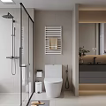 Modern Bathroom Interior With Glass Shower Toilet Vanity And Mirror