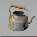 Vintage Rustic Teapot With Wooden Handle And Rusted Weathered Metal Surface