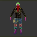 Action 3D Male Character With Red Headscarf Gray Jacket Yellow Stripes Blue Pants Knee Pads