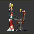 Pink Headed Mecha Character In Blue Red Armor With White Boots And Mechanical Structure