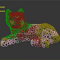 Artistic Green Cat Sculpture Featuring Intricate Hollow Ring Design Details 3d model