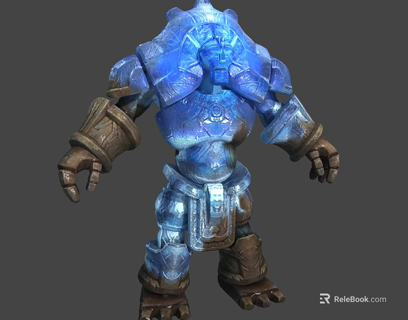 Blue Crystal Armored Stone Golem Mythical Creature Character Design 3d model 