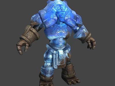 Blue Crystal Armored Stone Golem Mythical Creature Character Design 3d model