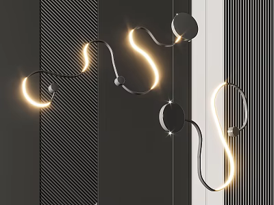 Modern Curved Wall Lamps With LED Strip Lighting On Dark Striped Background 3d model