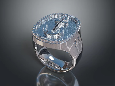 Elegant Silver Ring With Intricate Top Pattern And Shiny Metallic Surface Design 3d model