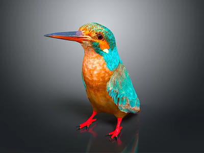 Vibrant Kingfisher With Blue And Orange Feathers Red Feet And Long Beak Against Dark Background 3d model