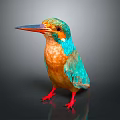 Vibrant Kingfisher With Blue And Orange Feathers Red Feet And Long Beak Against Dark Background
