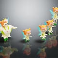 Multiple Orange Hair Fairies with Blue Wings Crowns and Green Shoes Arranged in a Line