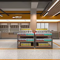 Supermarket Department Store Interior With Organized Shelves Bright Lighting And Various Products