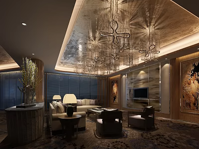 Luxury KTV Interior Design With Modern Chandelier Comfortable Seating And TV 3d model