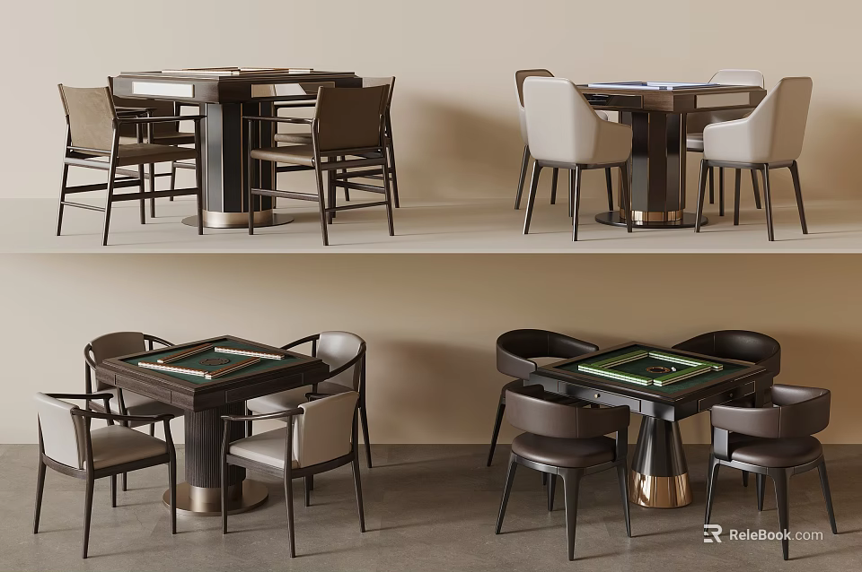 Modern Entertainment Table With Wooden Game Top Metal Base And Matching Chairs 3d model 