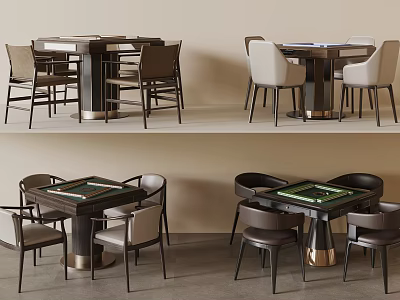 Modern Entertainment Table With Wooden Game Top Metal Base And Matching Chairs 3d model