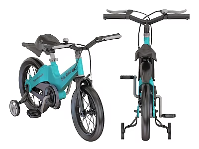 Blue Kids Bicycle With Training Wheels Modern Design For Children Riding 3d model