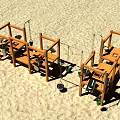 Kindergarten Outdoor Wooden Play Structure With Hanging Buckets On Sand