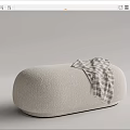 Shaggy Fabric Sofa Stool In Light Gray And Brown With Plaid Blanket