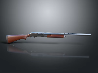 Classic Hunting Shotgun Featuring Wooden Stock Metal Barrel And Reflective Surface 3d model