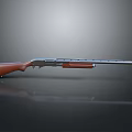 Classic Hunting Shotgun Featuring Wooden Stock Metal Barrel And Reflective Surface