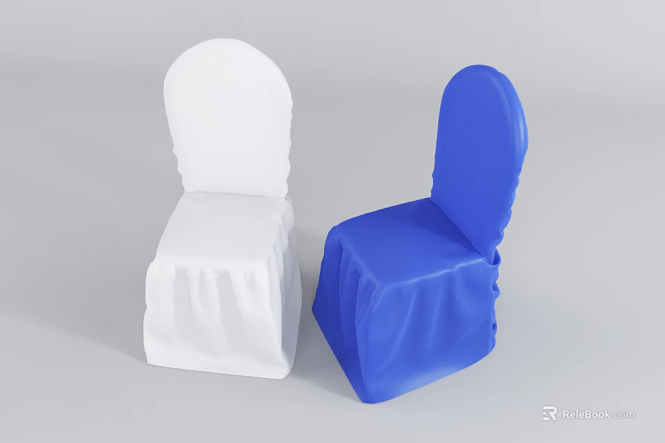 Simple Design Dining Chairs With White And Blue Slipcovers In Minimalist Setting 3d model 
