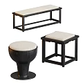Modern Black Frame Stools And Bench With Beige Cushion For Home Interior Use 3d model