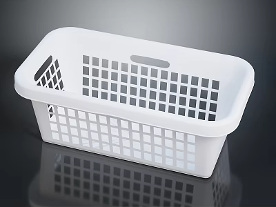 White Plastic Storage Basket Featuring Grid Pattern And Handles For Home Organization 3d model