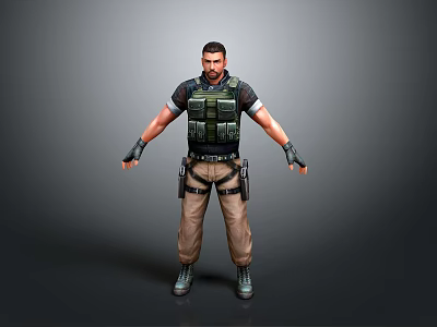 3D Character Model In Tactical Vest Short Sleeve Shirt Cargo Pants Black Gloves Military Boots 3d model