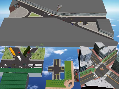 Municipal Roads Planning With Urban Intersections Traffic Lights And Green Belts 3d model