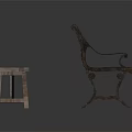 Classic Wooden Bench With Metal Armrests And Small Wooden Stool Furniture Set